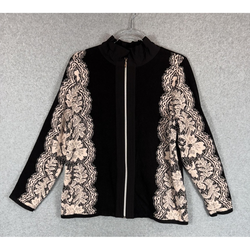 Chicos Zenergy Jacket Womens 2 Jacquard Lace Trim Stretch Zip Up Casual